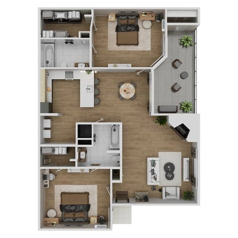 Floor plan for 2 beds, 2 baths, 1045 sqft